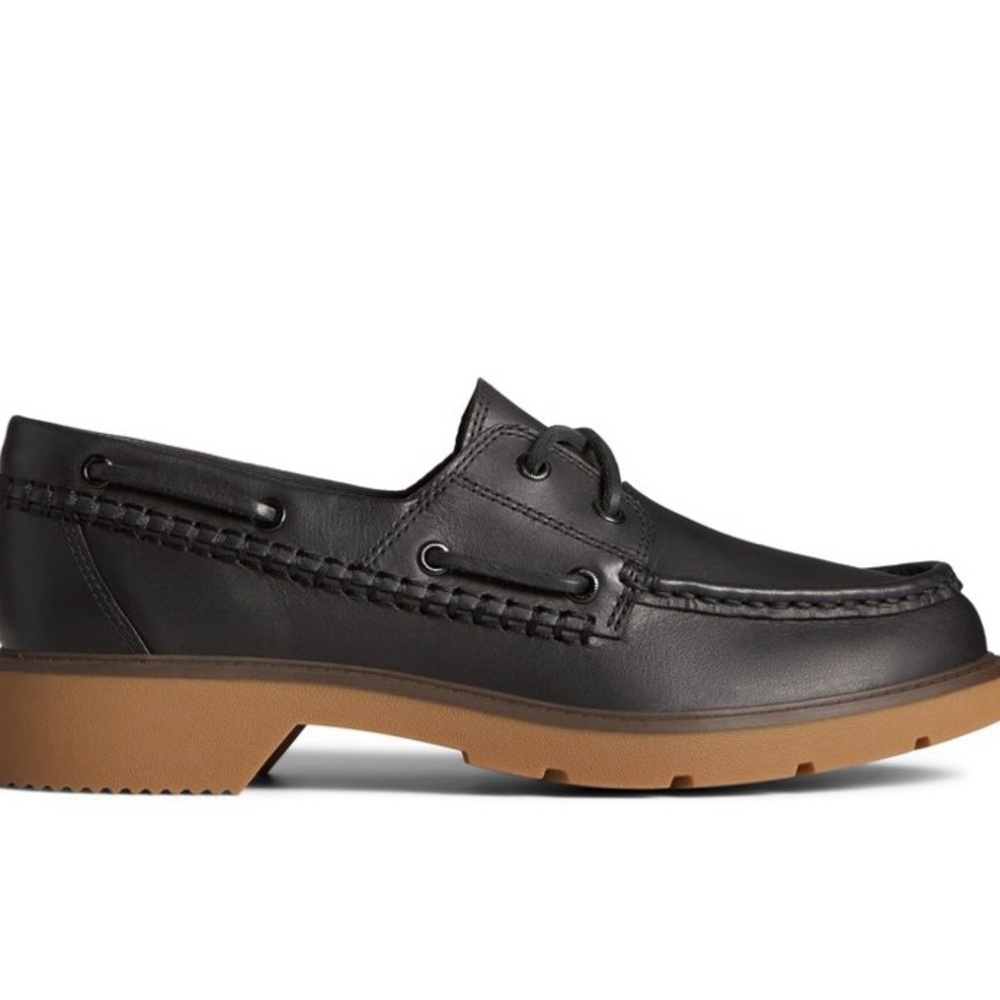 Sperry Black Leather Loafers with Tan Sole